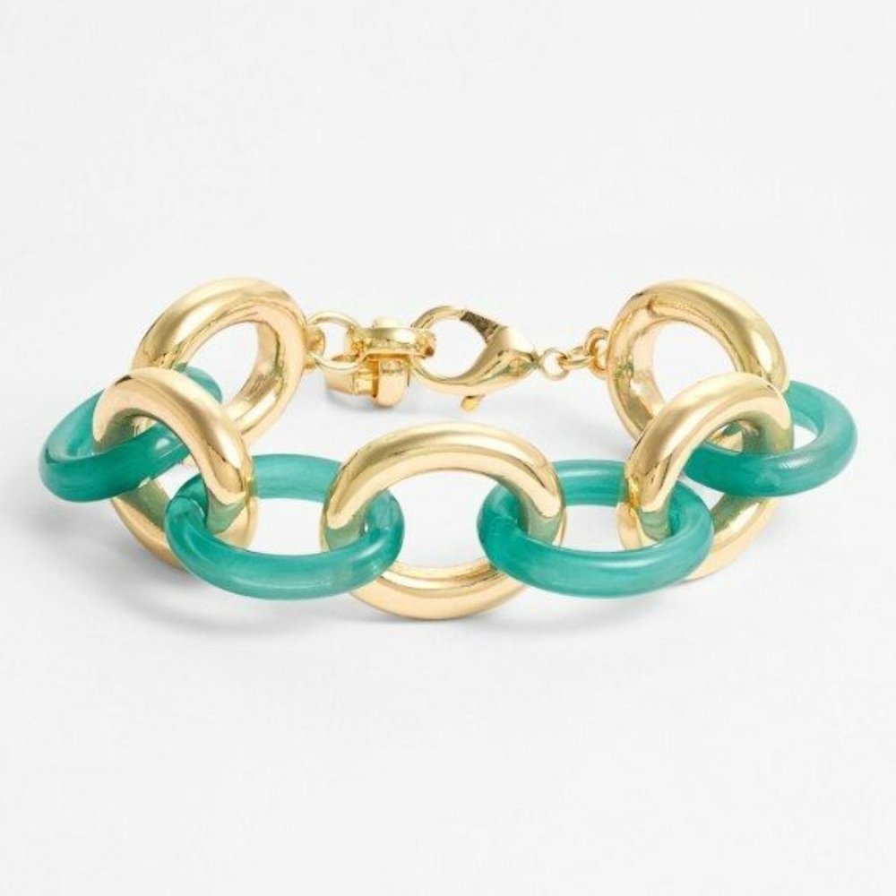 Lee x Lee Angel Lee by Lee Angel 'Signature' Mixed Media Link Bracelet GREEN NWT